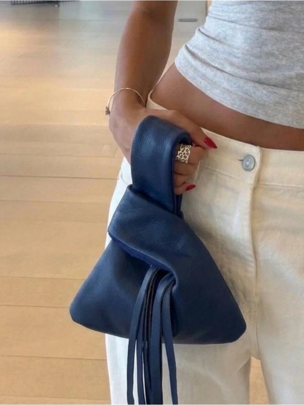 ✨ Custom Handmade 100% Blue Leather Fringe Knot Mini Bag (One-of-a-Kind)